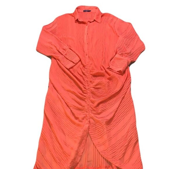 Pretty Little Things Orange Textured Gathered Maxi Shirt Dress size 14 - Picture 3 of 10